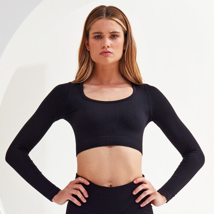 Women’s TriDri® ribbed seamless '3D Fit' crop top Thumbnail