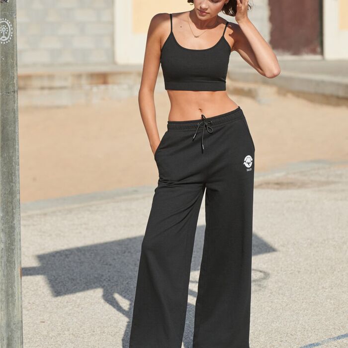 Women's sustainable fashion wide leg joggers Thumbnail