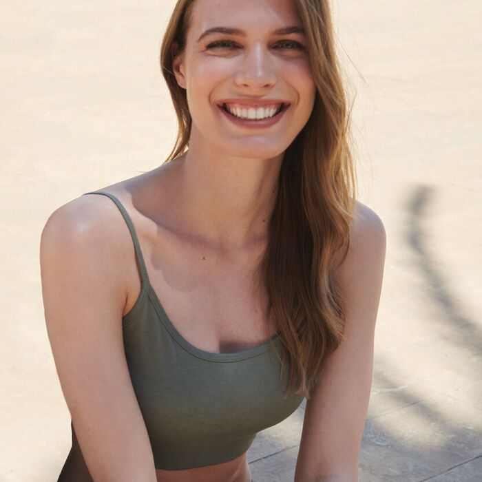 Women's sustainable fashion cropped cami top with adjustable straps Thumbnail