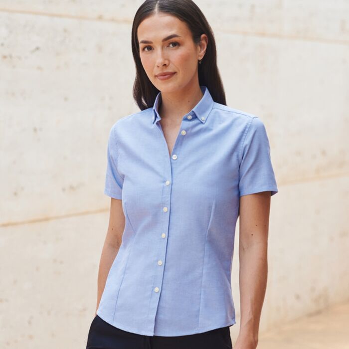 Henbury Ladies Modern Short Sleeve Regular Fit Oxford Shirt Thumbnail
