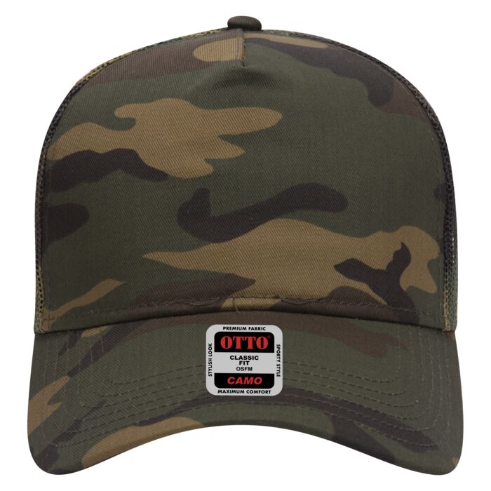 OTTO CAP Camouflage 5 Panel Mid Profile Mesh Back Trucker Hat Thumbnail