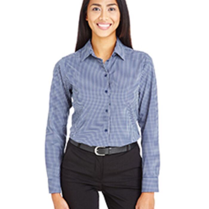 CrownLux Performance® Ladies' Tonal Mini Check Woven Shirt Thumbnail