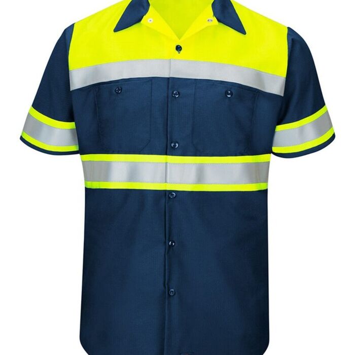 Men's Tall Hi-Visibility Colorblock Ripstop Short Sleeve Work Shirt Thumbnail