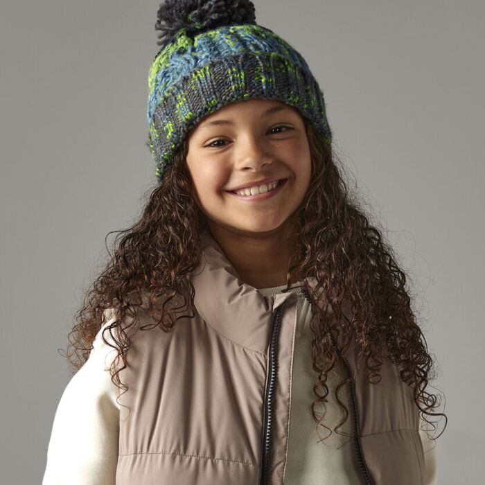 Junior corkscrew pom pom beanie Thumbnail