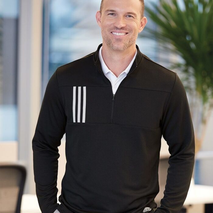 Men's 3-Stripes Double-Knit Quarter-Zip Pullover Thumbnail