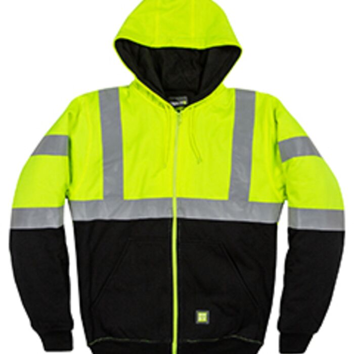 Men's Hi-Vis Class 3 Color Block Full-Zip Hooded Sweatshirt Thumbnail